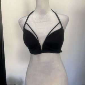 PINK Victoria's Secret Black Strappy Plunge Bikini Top